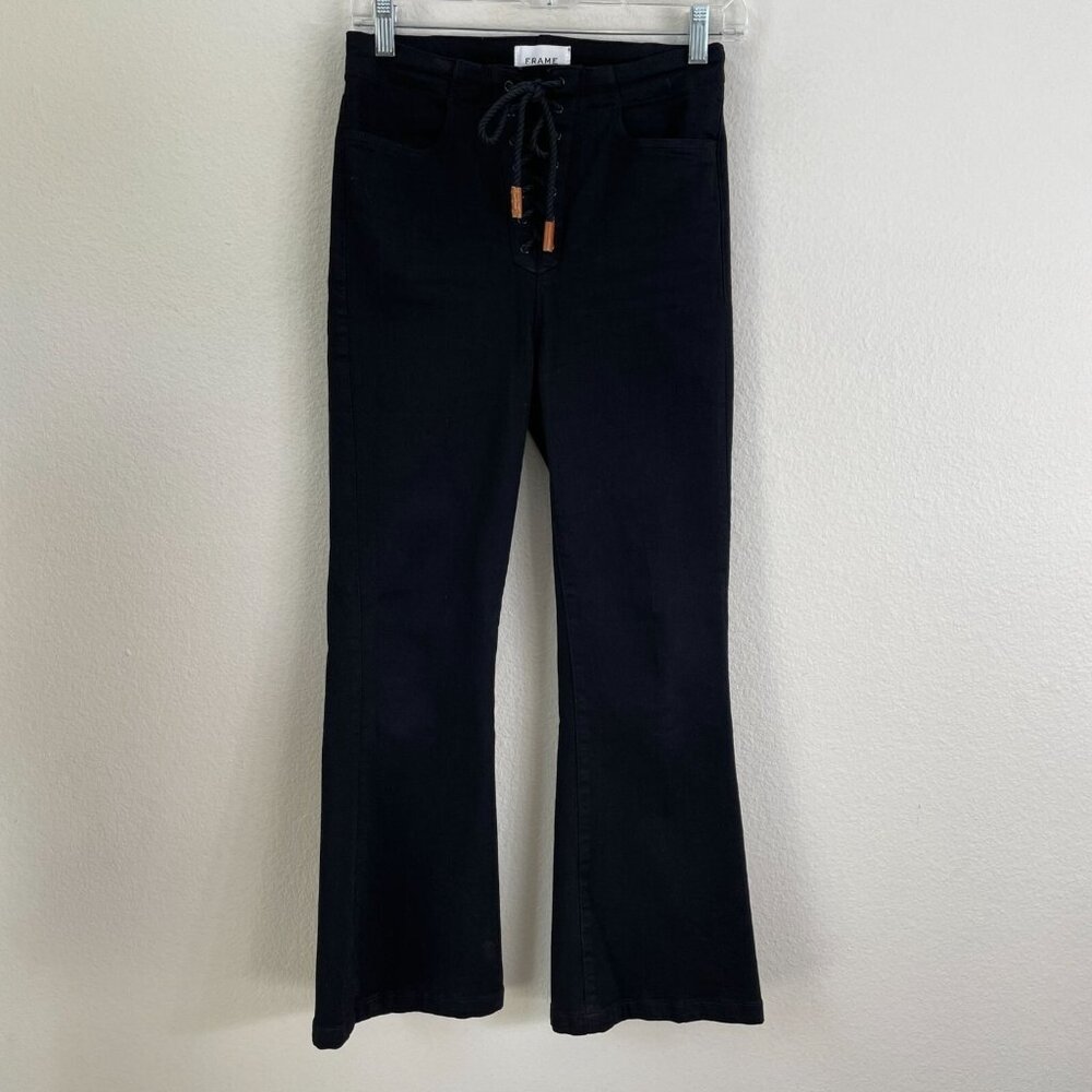 Frame Womens 26 Laceup Crop Flare Leg Jean‎ Black High Rise